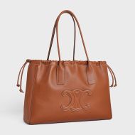 Celine Cabas Drawstring Bag in Smooth Calfskin with Cuir Triomphe Brown