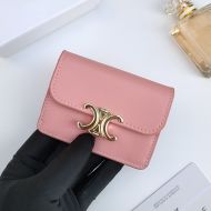 Celine Card Holder with Flap Triomphe in Shiny Calfskin Cherry