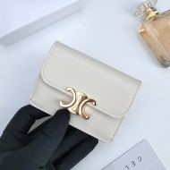 Celine Card Holder with Flap Triomphe in Shiny Calfskin White