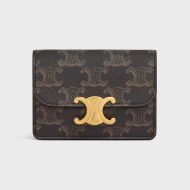 Celine Card Holder with Flap Triomphe in Triomphe Canvas Brown