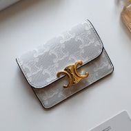 Celine Card Holder with Flap Triomphe in Triomphe Canvas Grey