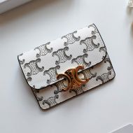 Celine Card Holder with Flap Triomphe in Triomphe Canvas White