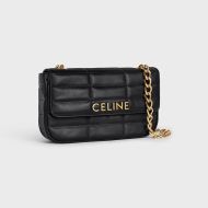 Celine Claude Chain Shoulder Bag in Quilted Calfskin with Celine Letters Black