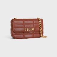 Celine Claude Chain Shoulder Bag in Quilted Calfskin with Celine Letters Brown
