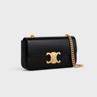Celine Claude Chain Shoulder Bag in Shiny Calfskin Black/Gold
