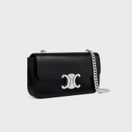 Celine Claude Chain Shoulder Bag in Shiny Calfskin Black/Silver