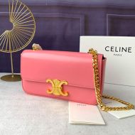 Celine Claude Chain Shoulder Bag in Shiny Calfskin Pink