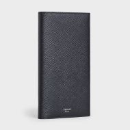 Celine Large Vertical Bifold Wallet with Coin Compartment in Grained Calfskin Black