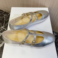 Celine Les Ballerines Flats Women Lizard Stamped Calfskin with Triomphe Buckle Silver