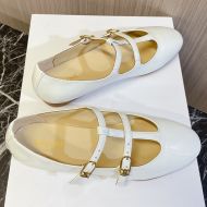 Celine Les Ballerines Flats Women Patent Calfskin with Triomphe Buckle White