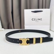 Celine Medium Triomphe Belt in Smooth Calfskin with Metal Loop Black/Gold