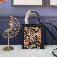 Celine Mini Vertical Cabas Bag in Floral Jacquard Black