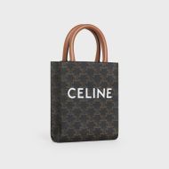 Celine Mini Vertical Cabas Bag in Triomphe Canvas with Celine Print Brown