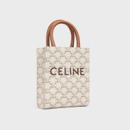 Celine Mini Vertical Cabas Bag in Triomphe Canvas with Celine Print White