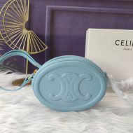 Celine Mini Oval Bag in Smooth Calfskin with Cuir Triomphe Sky Blue