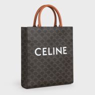 Celine Small Vertical Cabas Bag in Triomphe Canvas with Celine Print Brown