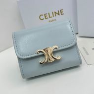 Celine Small Compact Wallet with Coin Triomphe in Shiny Calfskin Blue