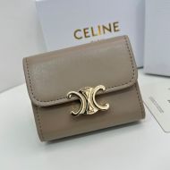 Celine Small Compact Wallet with Coin Triomphe in Shiny Calfskin Khaki