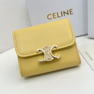 Celine Small Compact Wallet with Coin Triomphe in Shiny Calfskin Yellow