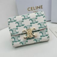Celine Small Compact Wallet with Coin Triomphe in Triomphe Canvas White/Green
