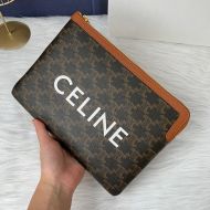 Celine Small Pouch in Triomphe Canvas with Celine Print Brown