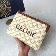 Celine Small Pouch in Triomphe Canvas with Celine Print White