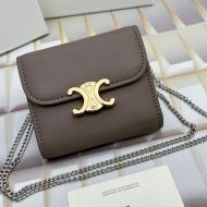 Celine Small Trifold Wallet Triomphe with Chain in Shiny Calfskin Taupe