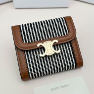 Celine Small Trifold Wallet Triomphe in Striped Textile and Calfskin Black
