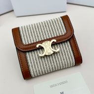 Celine Small Trifold Wallet Triomphe in Striped Textile and Calfskin White