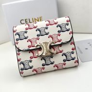 Celine Small Trifold Wallet Triomphe in Triomphe Canvas White/Burgundy