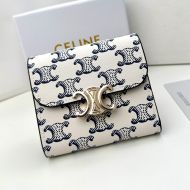 Celine Small Trifold Wallet Triomphe in Triomphe Canvas White/Navy Blue