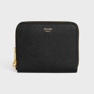 Celine Small Zipped Wallet Essentials in Grained Calfskin Black
