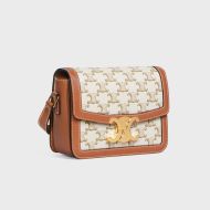 Celine Teen Triomphe Bag in Triomphe Canvas and Calfskin White