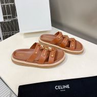 Celine Tippi Platform Slides Women Calfskin with Triomphe Signature Brown