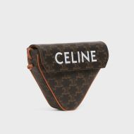 Celine Triangle Bag in Triomphe Canvas with Celine Print Brown