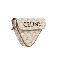 Celine Triangle Bag in Triomphe Canvas with Celine Print White