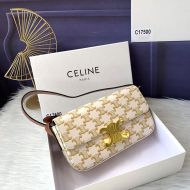 Celine Claude Shoulder Bag in Triomphe Canvas White