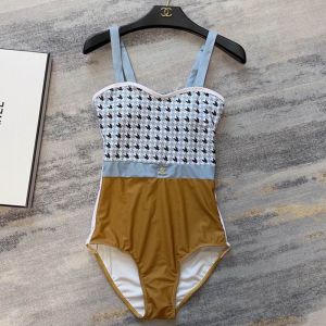 Celine Triomphe Crystal Swimsuit Women Houndstooth Motif Cotton Blue/Brown