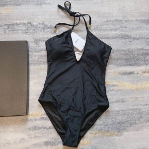 Celine Triomphe Halterneck Swimsuit Women Lycra Black