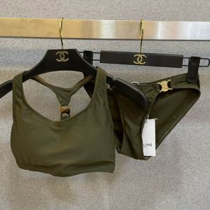 Celine Triomphe Racerback Bikini Women Cotton Green