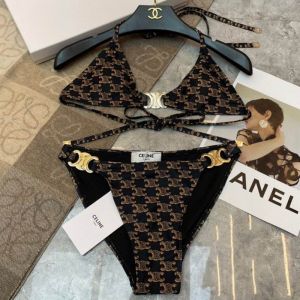 Celine Triomphe Triangle Bikini Women Monogram Lycra Black/Brown