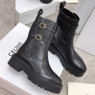 Celine Bulky Buckled Medium Boots Women Calfskin Black