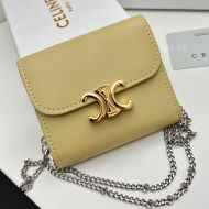 Celine Small Trifold Wallet Triomphe with Chain in Shiny Calfskin Yellow