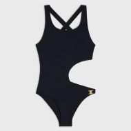 Celine Triomphe Asymmetric Cut-Out Swimsuit Women Lycra Black