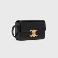 Celine Claude Shoulder Bag in Shiny Calfskin Black