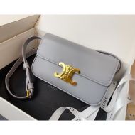 Celine Claude Shoulder Bag in Shiny Calfskin Grey