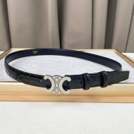 Celine Medium Triomphe Belt in Crocodile Embossed Calfskin Black/Silver