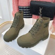 Celine Patapans Lace Up Boots Women Canvas with Triomphe Patch Khaki