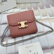 Celine Small Trifold Wallet Triomphe with Chain in Shiny Calfskin Cherry