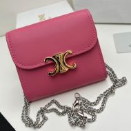 Celine Small Trifold Wallet Triomphe with Chain in Shiny Calfskin Rose